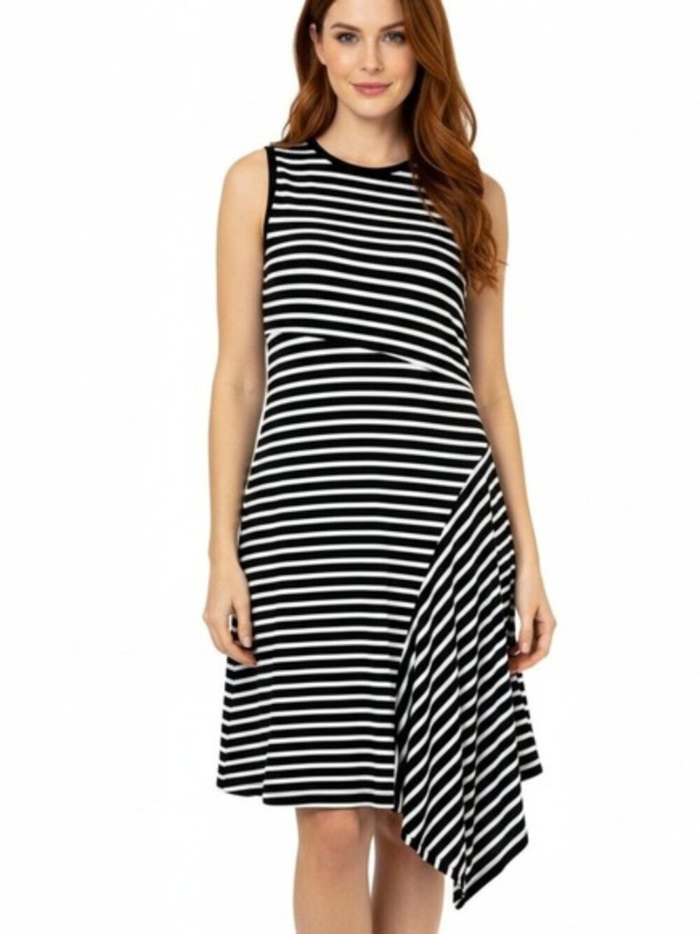Banana Republic Dress Women's Large Tall Striped Sleeveless Asymmetrical Midi‎